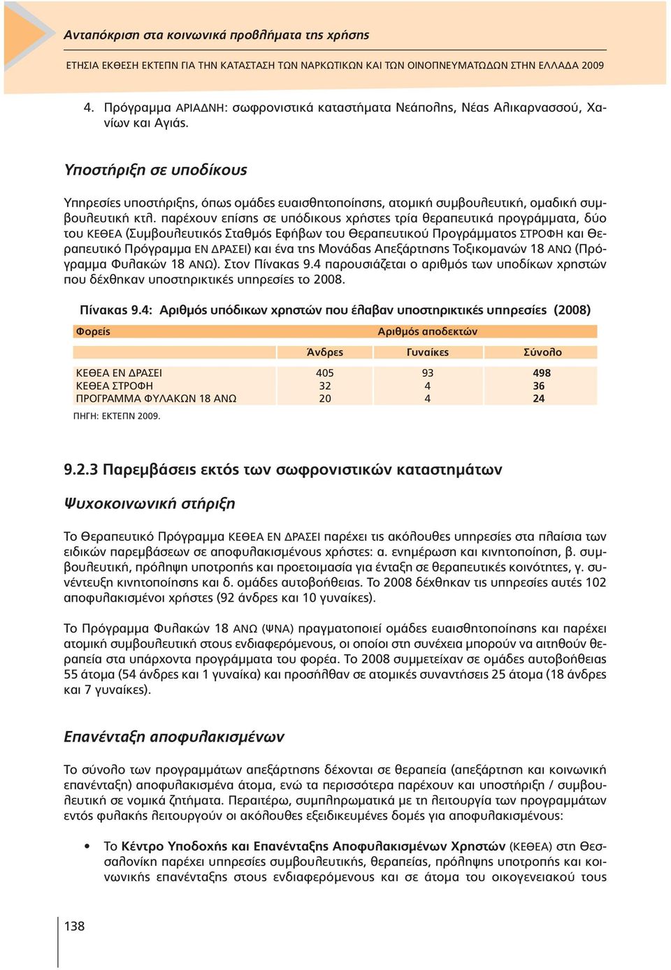 παρέχουν επίσης σε υπόδικους χρήστες τρία θεραπευτικά προγράµµατα, δύο του (Συµβουλευτικός Σταθµός Εφήβων του Θεραπευτικού Προγράµµατος ΣΤΡΟΦΗ και Θεραπευτικό Πρόγραµµα ΕΝ ΡΑΣΕΙ) και ένα της Μονάδας