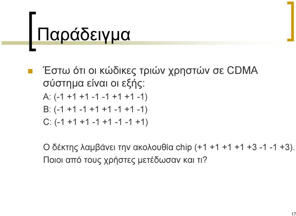 +1-1) C: (-1 +1 +1-1 +1-1 -1 +1) Ο δέκτης λαμβάνει την ακολουθία