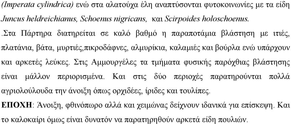 λεύκες. Στις Αµµουργέλες τα τµήµατα φυσικής παρόχθιας βλάστησης είναι µάλλον περιορισµένα.