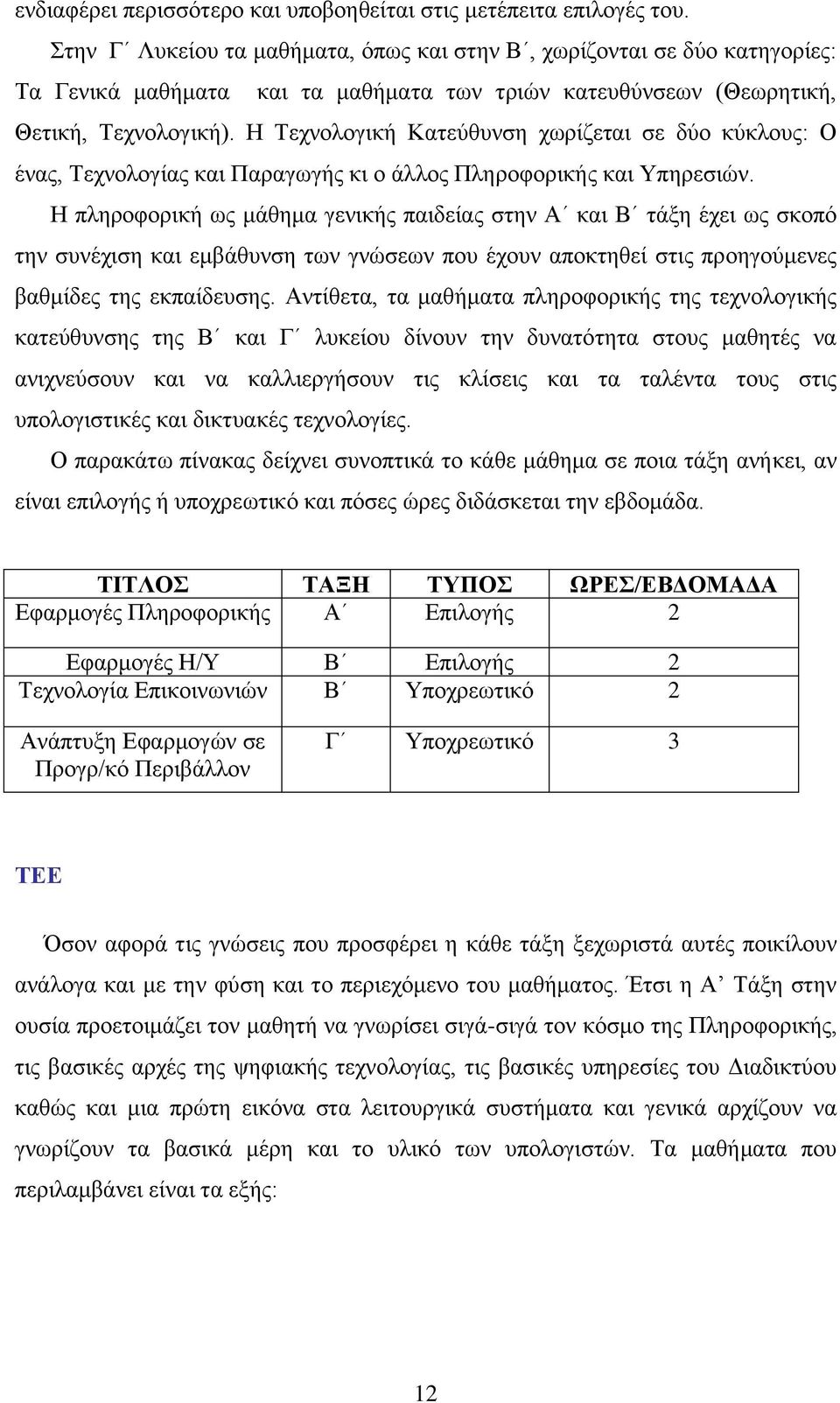 Η Τεχνολογική Κατεύθυνση χωρίζεται σε δύο κύκλους: Ο ένας, Τεχνολογίας και Παραγωγής κι ο άλλος Πληροφορικής και Υπηρεσιών.