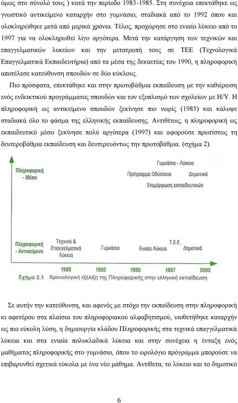 Μετά την κατάργηση των τεχνικών και επαγγελματικών λυκείων και την μετατροπή τους σε ΤΕΕ (Τεχνολογικά Επαγγελματικά Εκπαιδευτήρια) από τα μέσα της δεκαετίας του 1990, η πληροφορική αποτέλεσε