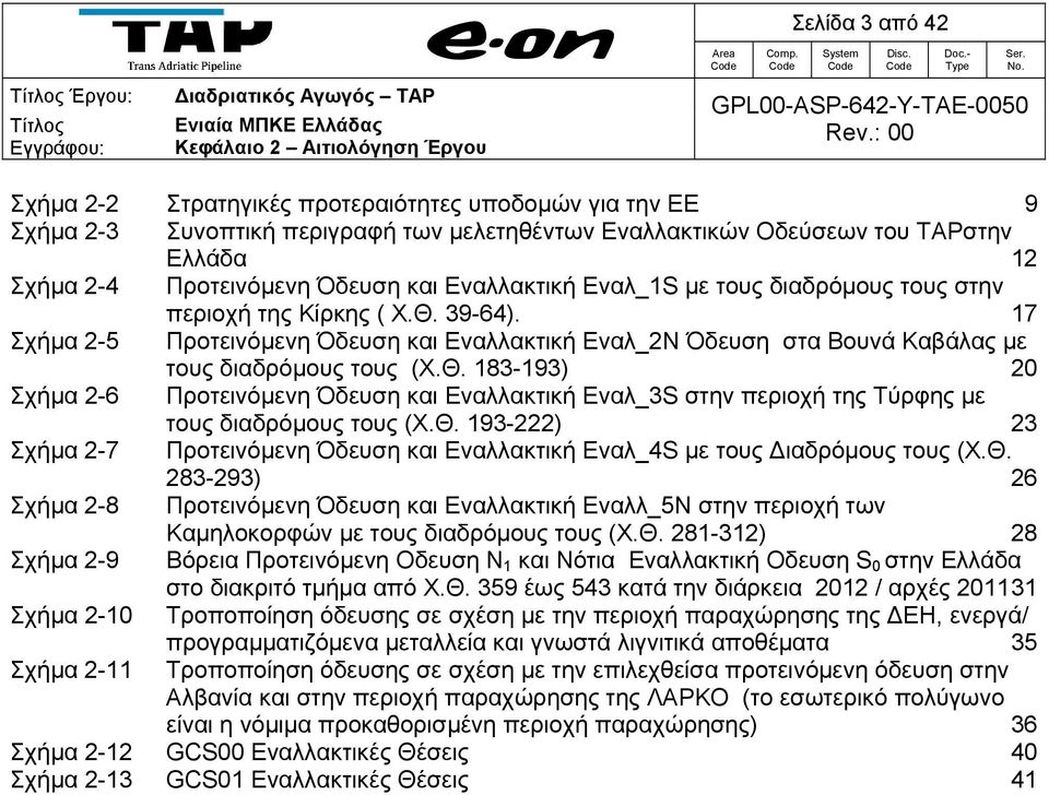 Εναλλακτική Εναλ_1S με τους διαδρόμους τους στην περιοχή της Κίρκης ( Χ.Θ. 39-64). 17 Σχήμα 2-5 Προτεινόμενη Όδευση και Εναλλακτική Εναλ_2N Όδευση στα Βουνά Καβάλας με τους διαδρόμους τους (Χ.Θ. 183-193) 20 Σχήμα 2-6 Προτεινόμενη Όδευση και Εναλλακτική Εναλ_3S στην περιοχή της Τύρφης με τους διαδρόμους τους (Χ.