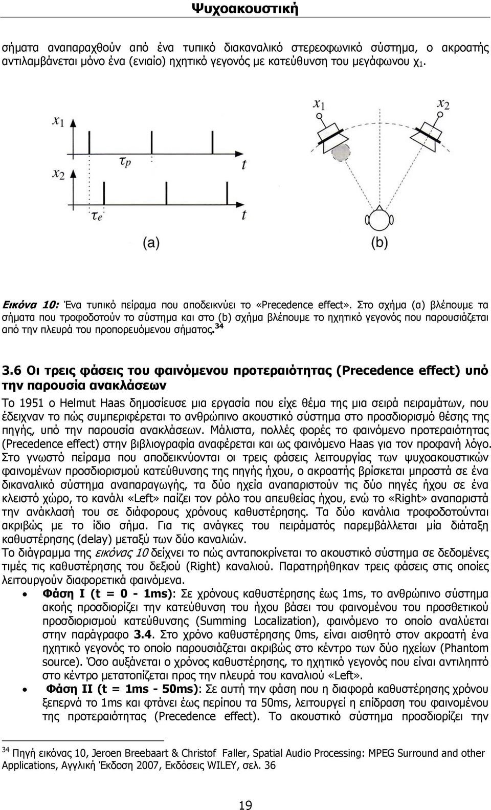 Στο σχήμα (α) βλέπουμε τα σήματα που τροφοδοτούν το σύστημα και στο (b) σχήμα βλέπουμε το ηχητικό γεγονός που παρουσιάζεται από την πλευρά του προπορευόμενου σήματος. 34 3.