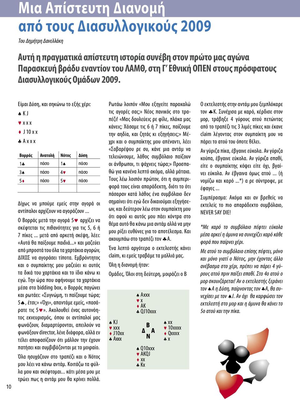 10 Είµαι ύση, και σηκώνω το εξής χέρι: # K J $ x x x ^ J 10 x x & A x x x Βορράς Ανατολή Νότος ύση 1& πάσο 1# πάσο 3# πάσο 4$ πάσο 5^ πάσο 5$ πάσο ίχως να µπούµε εµείς στην αγορά οι αντίπαλοι