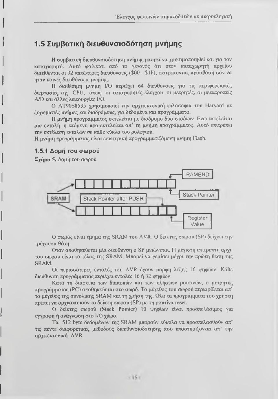 Η διαθέσιμη μνήμη I/O περιέχει 64 διευθύνσεις για τις περιφερειακές διεργασίες της CPU, όπως οι καταχωρητές έλεγχου, οι μετρητές, οι μετατροπείς A/D και άλλες λειτουργίες I/O.