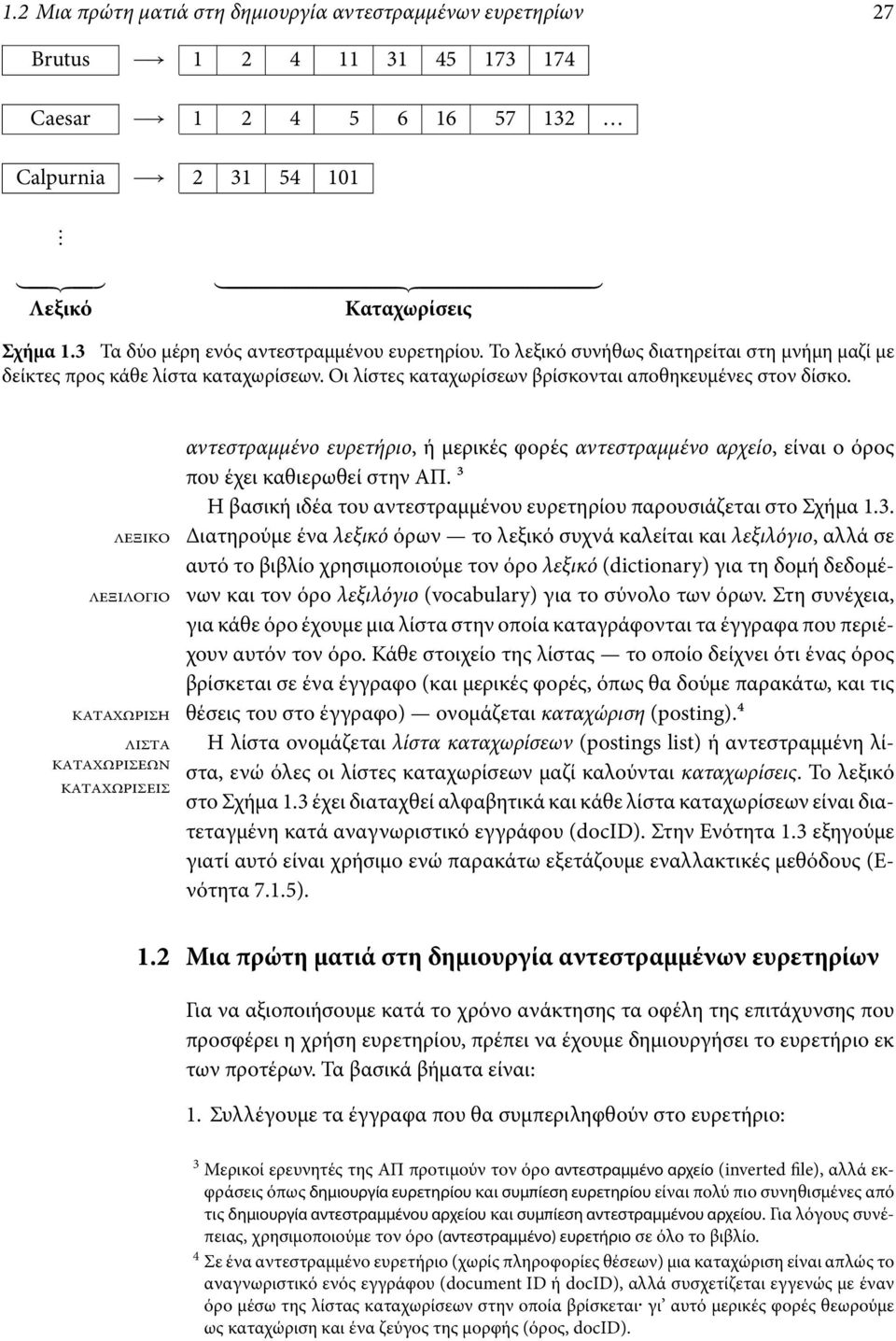 αντεστραμμένο ευρετήριο, ή μερικές φορές αντεστραμμένο αρχείο, είναι ο όρος που έχει καθιερωθεί στην ΑΠ. Η βασική ιδέα του αντεστραμμένου ευρετηρίου παρουσιάζεται στο Σχήμα 1.3.