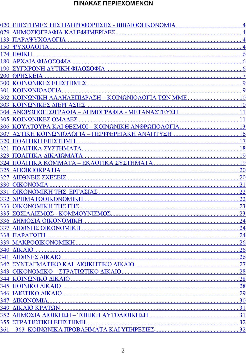 .. 10 304 ΑΝΘΡΩΠΟΓΕΩΓΡΑΦΙΑ ΗΜΟΓΡΑΦΙΑ - ΜΕΤΑΝΑΣΤΕΥΣΗ... 11 305 ΚΟΙΝΩΝΙΚΕΣ ΟΜΑ ΕΣ... 11 306 ΚΟΥΛΤΟΥΡΑ ΚΑΙ ΘΕΣΜΟΙ ΚΟΙΝΩΝΙΚΗ ΑΝΘΡΩΠΟΛΟΓΙΑ... 13 307 ΑΣΤΙΚΗ ΚΟΙΝΩΝΙΟΛΟΓΙΑ ΠΕΡΙΦΕΡΕΙΑΚΗ ΑΝΑΠΤΥΞΗ.