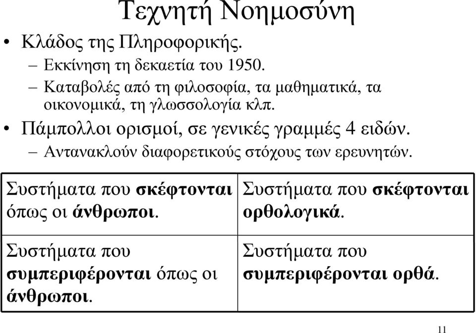 Πάμπολλοι ορισμοί, σε γενικές γραμμές 4 ειδών. Αντανακλούν διαφορετικούς στόχους των ερευνητών.