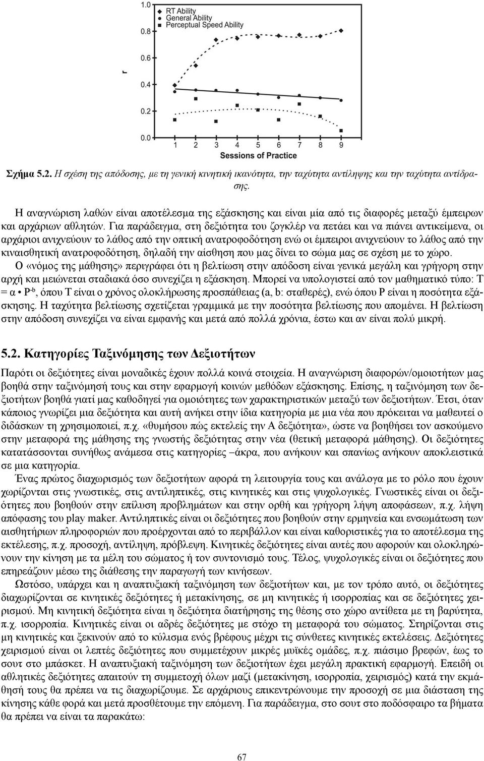 Για παράδειγμα, στη δεξιότητα του ζογκλέρ να πετάει και να πιάνει αντικείμενα, οι αρχάριοι ανιχνεύουν το λάθος από την οπτική ανατροφοδότηση ενώ οι έμπειροι ανιχνεύουν το λάθος από την κιναισθητική