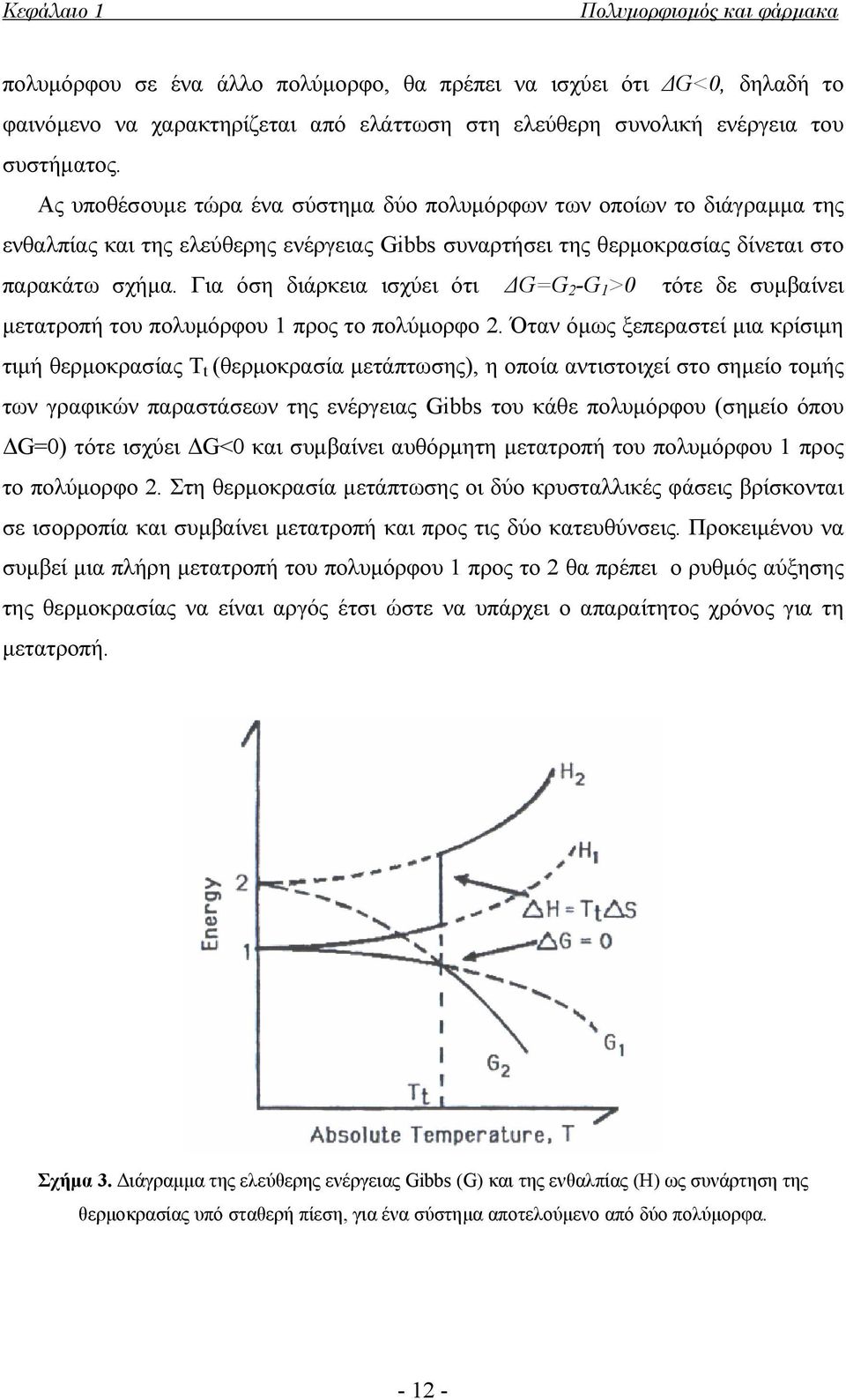 Για όση διάρκεια ισχύει ότι ΔG=G 2 -G 1 >0 τότε δε συμβαίνει μετατροπή του πολυμόρφου 1 προς το πολύμορφο 2.