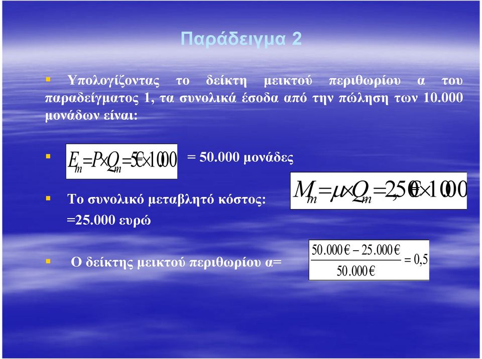 000 µονάδων είναι: E m = P Qm =5 10.000 = 50.