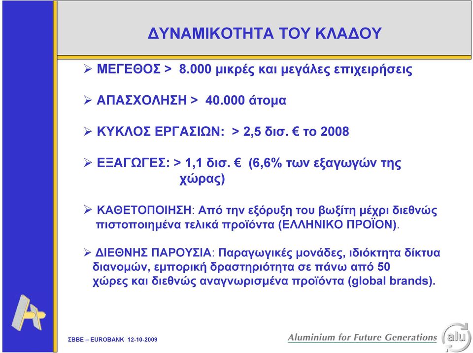 (6,6%των εξαγωγών της χώρας) ΚΑΘΕΤΟΠΟΙΗΣΗ: Από την εξόρυξη του βωξίτη µέχρι διεθνώς πιστοποιηµένα τελικά