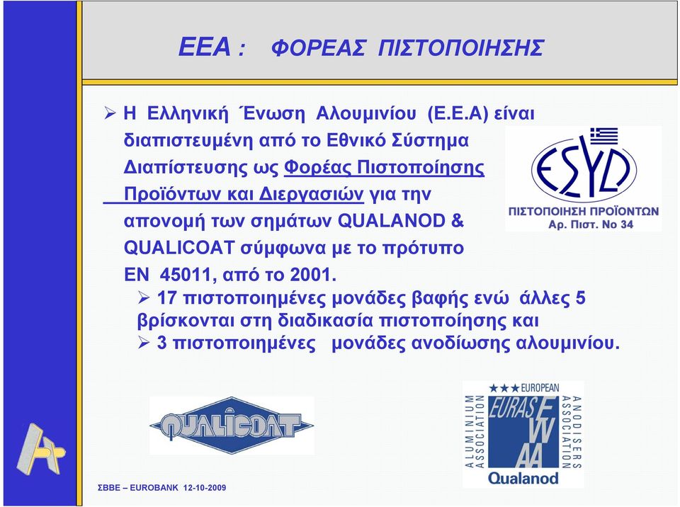 QUALANOD & QUALICOAT σύµφωνα µετοπρότυπο ΕΝ 45011, από το 2001.