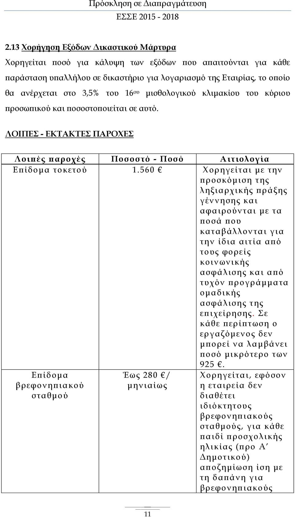 560 Χορηγείται με την προσκόμιση της ληξιαρχικής πράξης γέννησης και αφαιρούνται με τα ποσά που καταβάλλονται για την ίδια αιτία από τους φορείς κοινωνικής ασφάλισης και από τυχόν προγράμματα