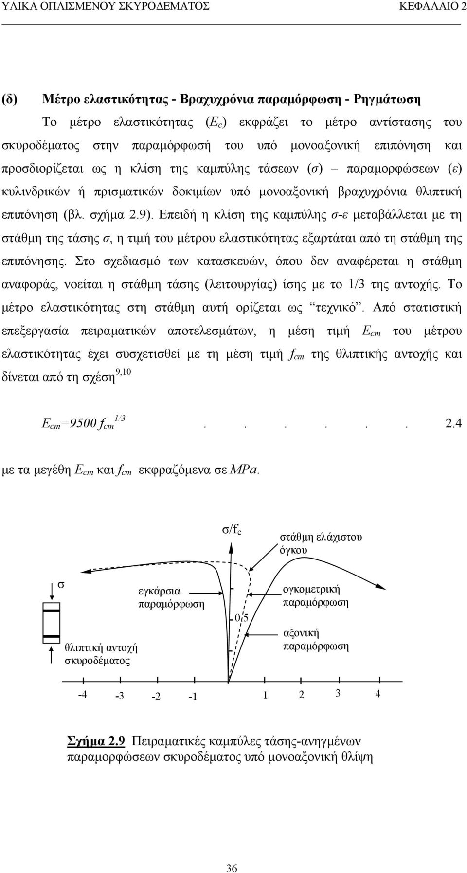 Επειδή η κλίση της καµπύλης σ-ε µεταβάλλεται µε τη στάθµη της τάσης σ, η τιµή του µέτρου ελαστικότητας εξαρτάται από τη στάθµη της επιπόνησης.