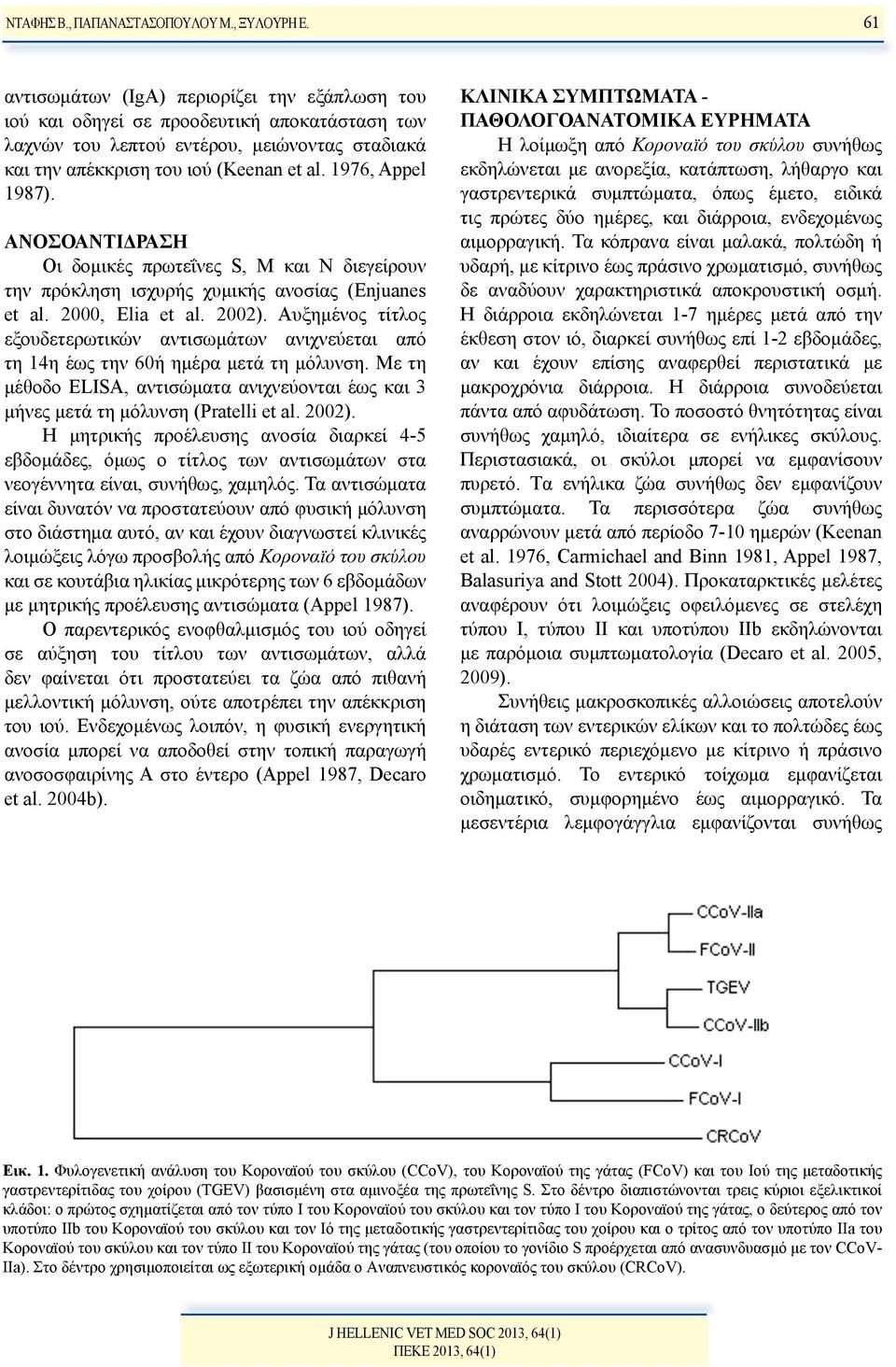1976, Appel 1987). ΑΝΟΣΟΑΝΤΙΔΡΑΣΗ Οι δομικές πρωτεΐνες S, M και Ν διεγείρουν την πρόκληση ισχυρής χυμικής ανοσίας (Enjuanes et al. 2000, Elia et al. 2002).