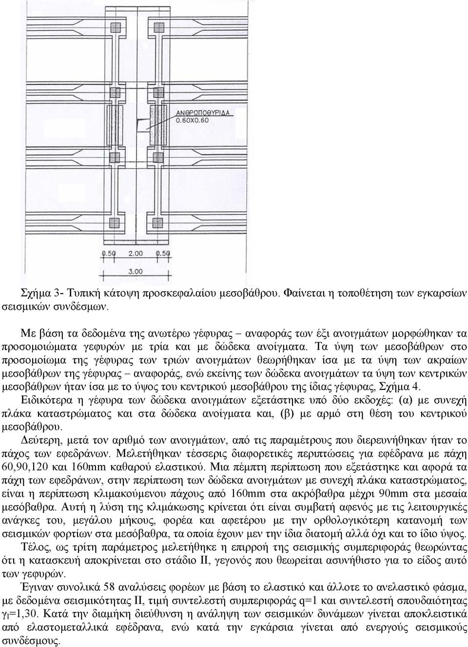 Τα ύψη των µεσοβάθρων στο προσοµοίωµα της γέφυρας των τριών ανοιγµάτων θεωρήθηκαν ίσα µε τα ύψη των ακραίων µεσοβάθρων της γέφυρας αναφοράς, ενώ εκείνης των δώδεκα ανοιγµάτων τα ύψη των κεντρικών