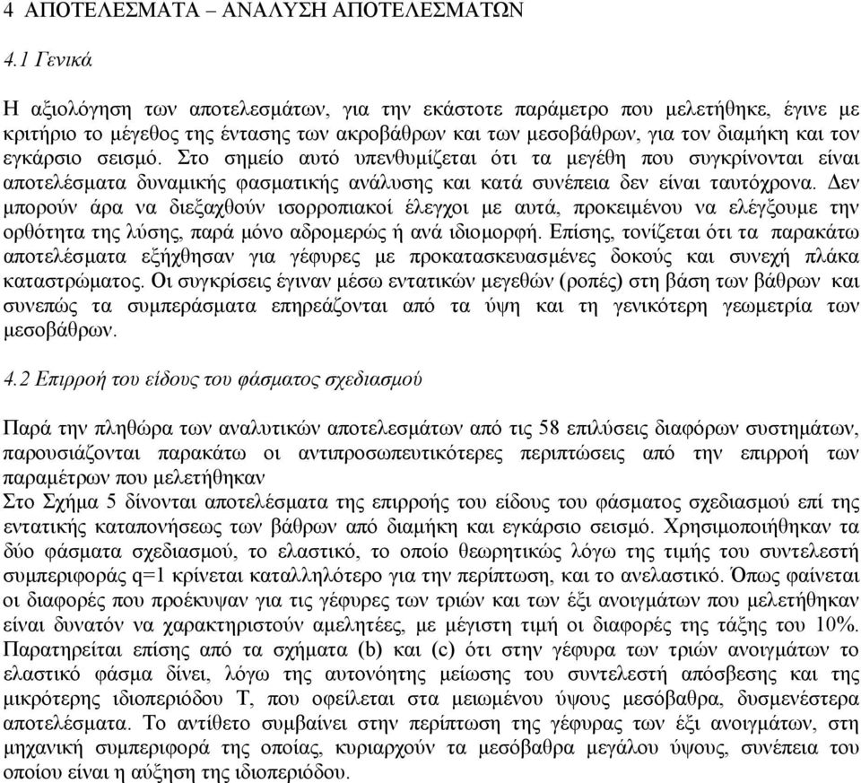 Στο σηµείο αυτό υπενθυµίζεται ότι τα µεγέθη που συγκρίνονται είναι αποτελέσµατα δυναµικής φασµατικής ανάλυσης και κατά συνέπεια δεν είναι ταυτόχρονα.