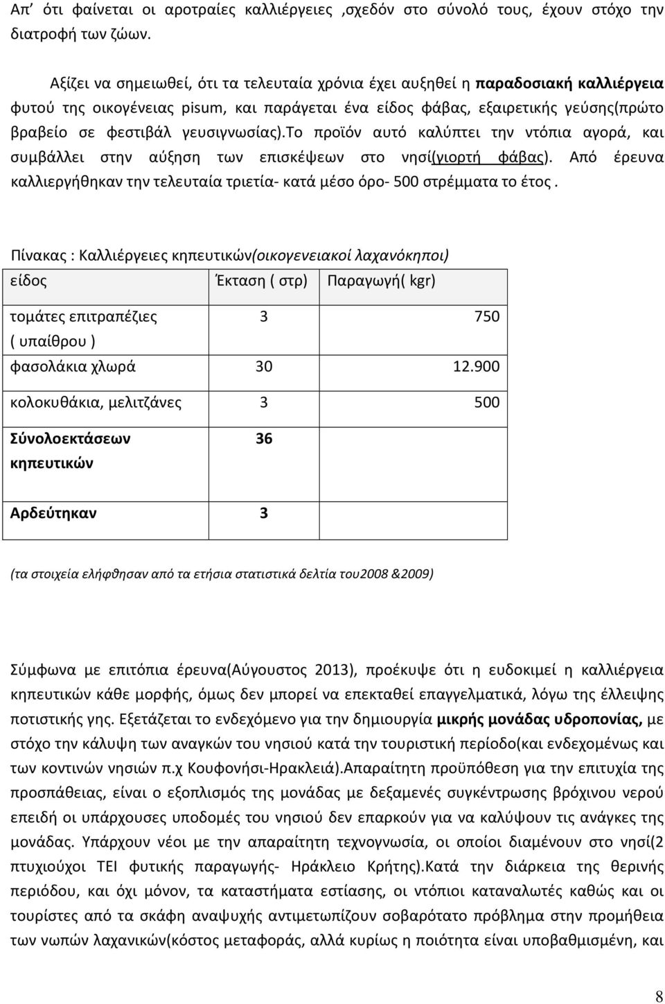 γευσιγνωσίας).το προϊόν αυτό καλύπτει την ντόπια αγορά, και συμβάλλει στην αύξηση των επισκέψεων στο νησί(γιορτή φάβας).