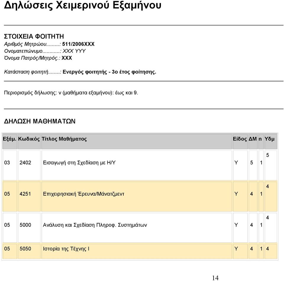 ΔΗΛΩΣΗ ΜΑΘΗΜΑΤΩΝ Εξάμ.