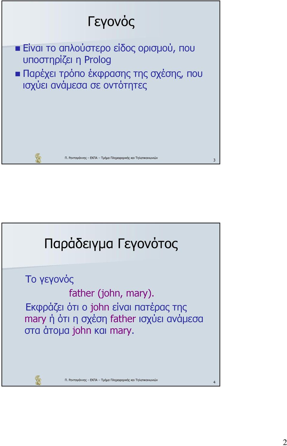 Παράδειγµα Γεγονότος Το γεγονός father (john, mary).