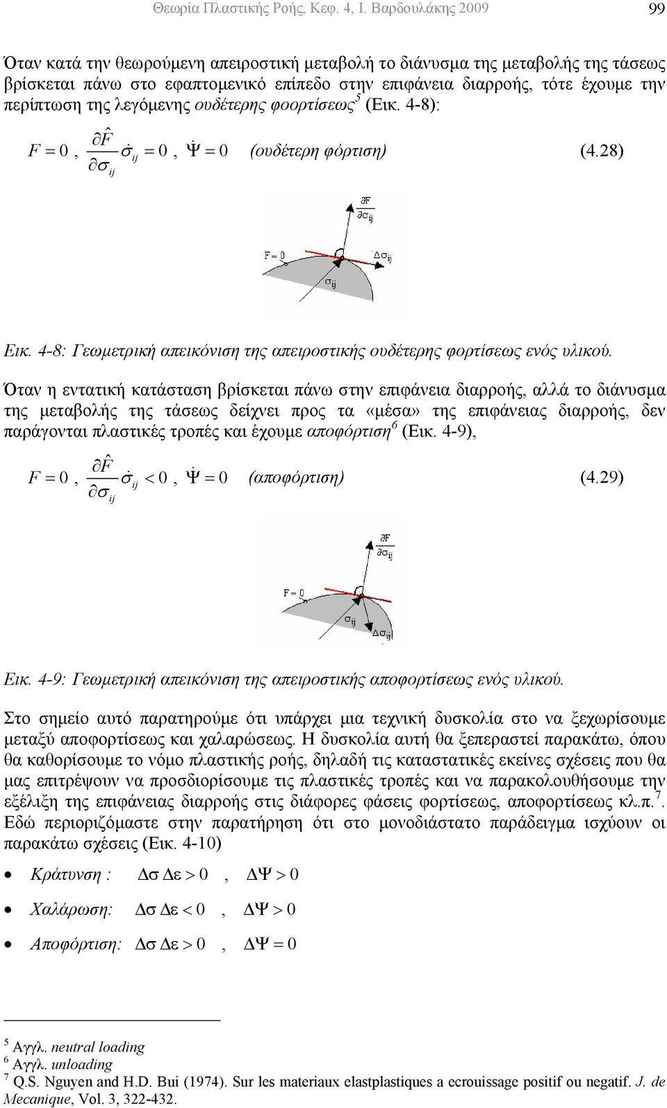 λεγόµενης ουδέτερης φοορτίσεως 5 (Εικ. 4-8): Fˆ F = 0, σ = 0, Ψ = 0 (ουδέτερη φόρτιση) (4.28) Εικ. 4-8: Γεωµετρική απεικόνιση της απειροστικής ουδέτερης φορτίσεως ενός υλικού.