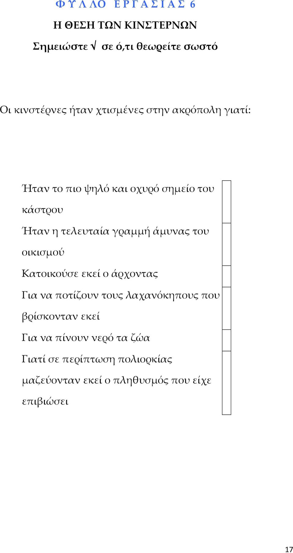 άμυνας του οικισμού Κατοικούσε εκεί ο άρχοντας Για να ποτίζουν τους λαχανόκηπους που βρίσκονταν εκεί