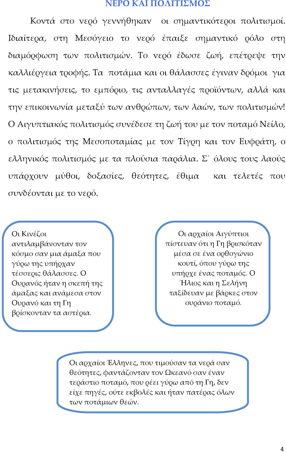 Τα ποτάμια και οι θάλασσες έγιναν δρόμοι για τις μετακινήσεις, το εμπόριο, τις ανταλλαγές προϊόντων, αλλά και την επικοινωνία μεταξύ των ανθρώπων, των λαών, των πολιτισμών!