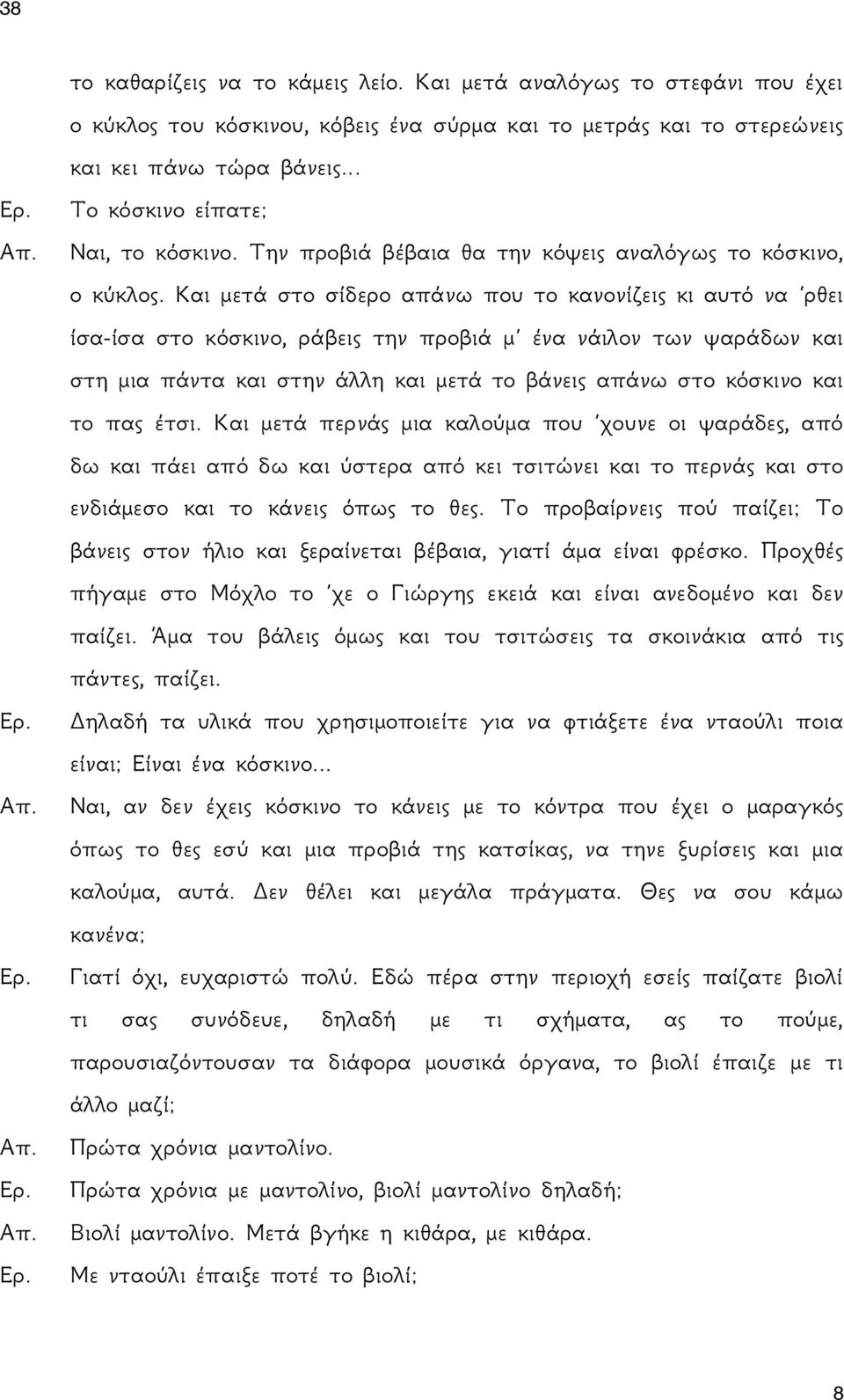 Και μετά στο σίδερο απάνω που το κανονίζεις κι αυτό να ρθει ίσα-ίσα στο κόσκινο, ράβεις την προβιά μ ένα νάιλον των ψαράδων και στη μια πάντα και στην άλλη και μετά το βάνεις απάνω στο κόσκινο και το