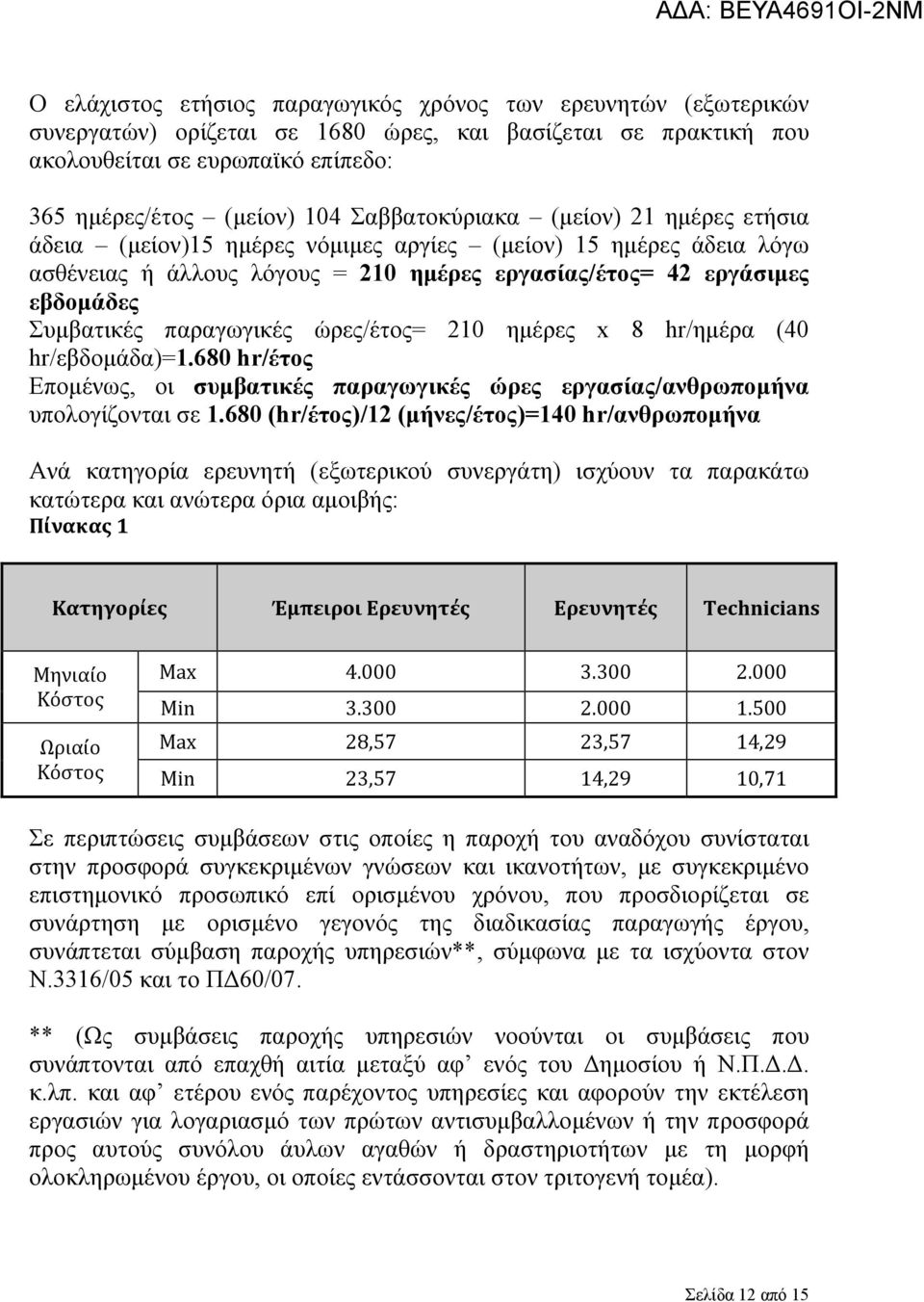 παραγωγικές ώρες/έτος= 210 ημέρες x 8 hr/ημέρα (40 hr/εβδομάδα)=1.680 hr/έτος Επομένως, οι συμβατικές παραγωγικές ώρες εργασίας/ανθρωπομήνα υπολογίζονται σε 1.