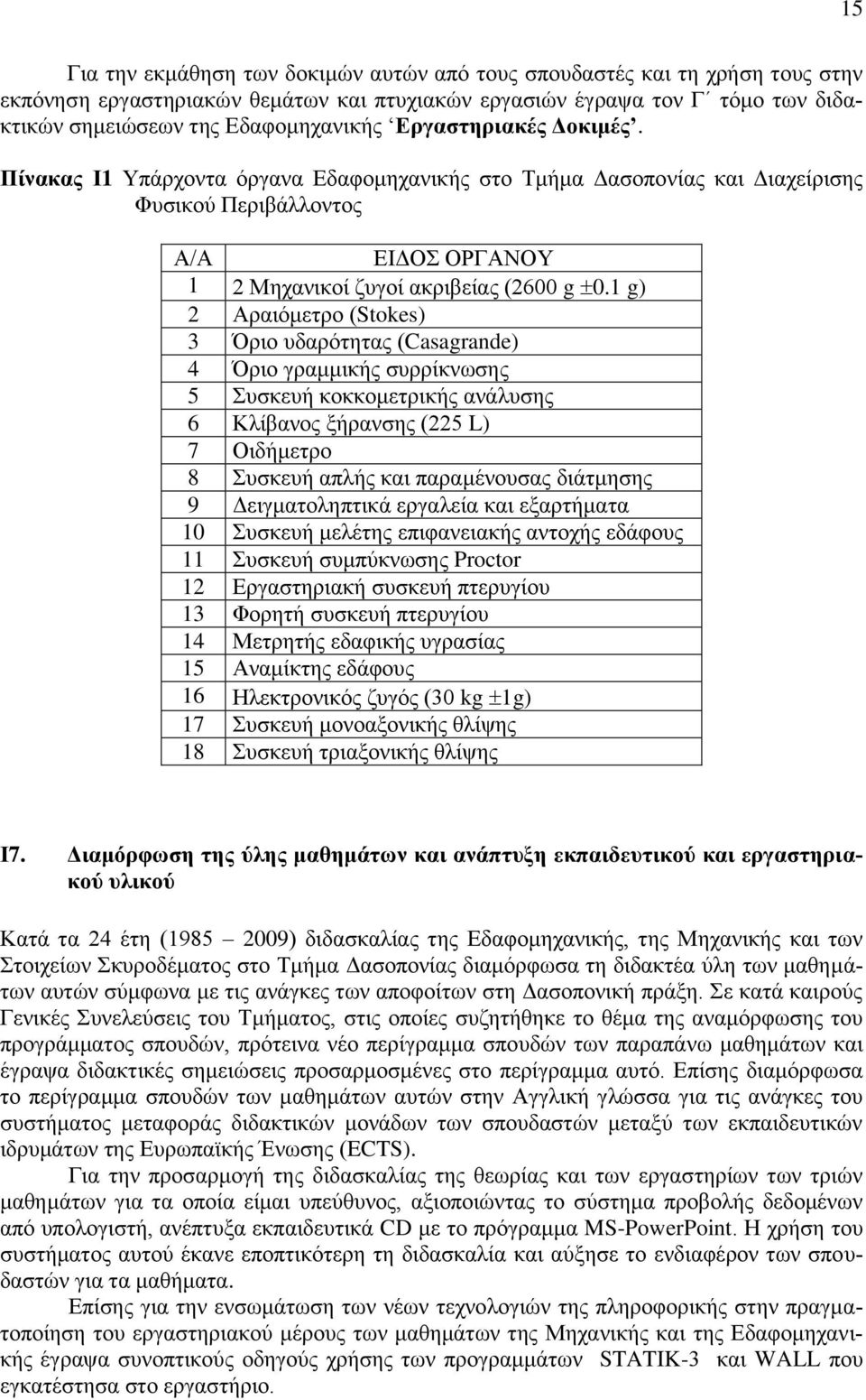 1 g) 2 Αξαηφκεηξν (Stokes) 3 Όξην πδαξφηεηαο (Casagrande) 4 Όξην γξακκηθήο ζπξξίθλσζεο 5 πζθεπή θνθθνκεηξηθήο αλάιπζεο 6 Κιίβαλνο μήξαλζεο (225 L) 7 Οηδήκεηξν 8 πζθεπή απιήο θαη παξακέλνπζαο