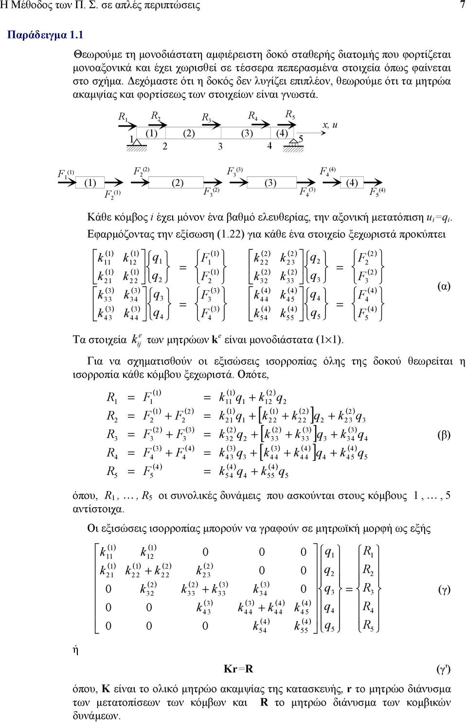 εχόµαστε ότι η δοκός δεν λγίζει επιπλέον, θεωρούµε ότι τα µητρώα ακαµψίας και φορτίσεως των στοιχείων είναι γνωστά.