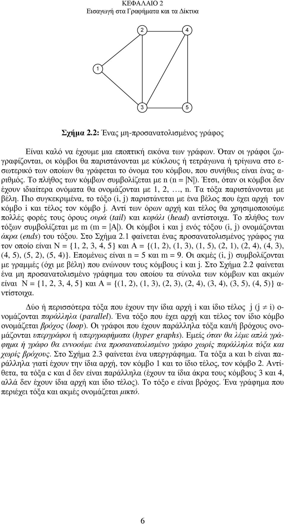 Το πλήθος των κόμβων συμβολίζεται με n (n = Ν ). Έτσι, όταν οι κόμβοι δεν έχουν ιδιαίτερα ονόματα θα ονομάζονται με 1, 2,, n. Tα τόξα παριστάνονται με βέλη.