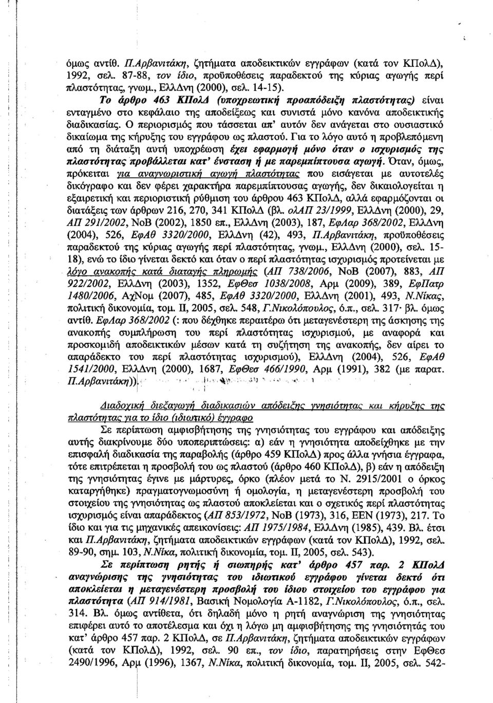 Ο περιορισμός που τάσσεται απ' αυτόν δεν ανάγεται στο ουσιαστικό δικαίωμα της κήρυξης του εγγράφου ως πλαστού.