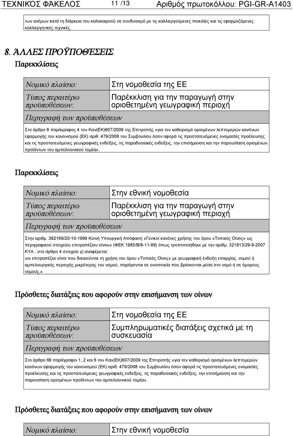 άρθρο 6 παράγραφος 4 του Καν(ΕΚ)607/2009 της Επιτροπής «για τον καθορισμό ορισμένων λεπτομερών κανόνων εφαρμογής του κανονισμού (ΕΚ) αριθ.