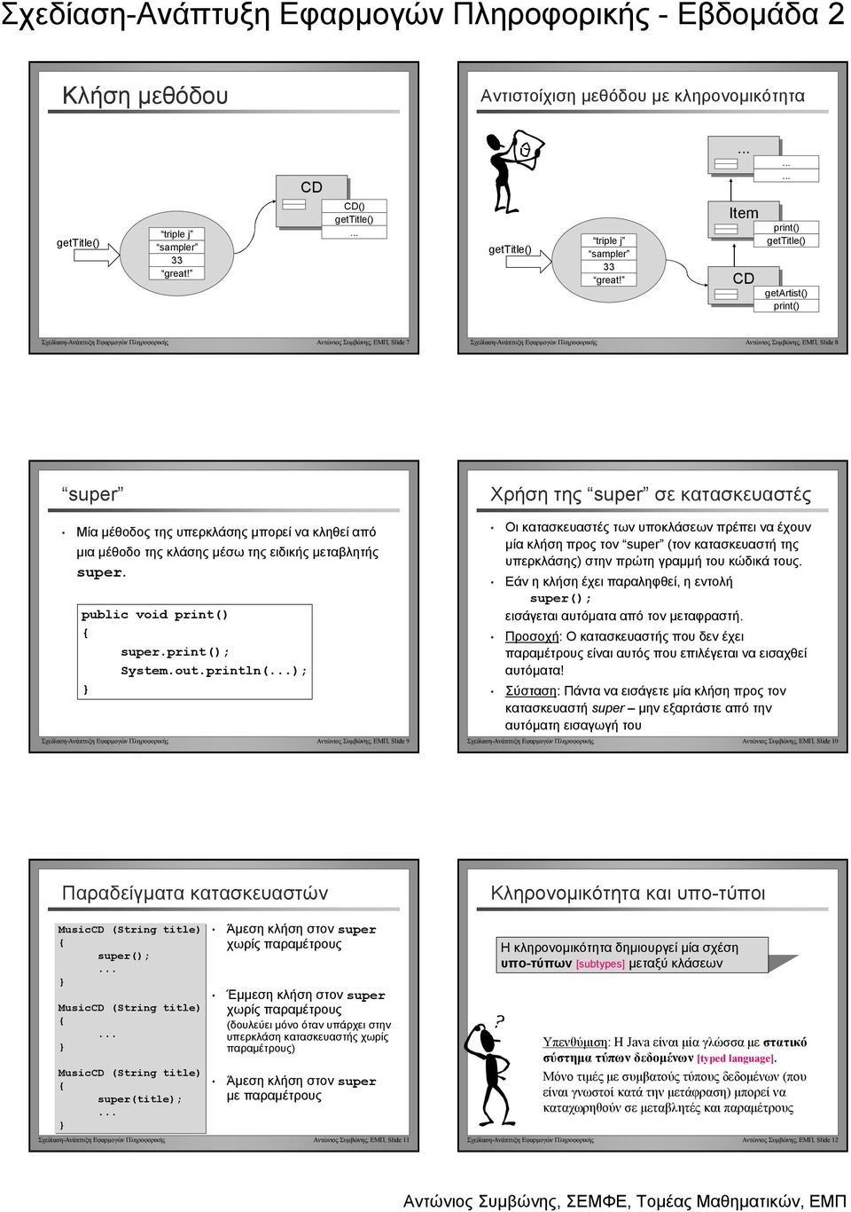 να κληθεί από µια µέθοδο της κλάσης µέσω της ειδικής µεταβλητής super. public void super.; System.out.