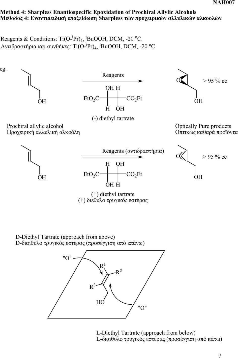 Prochiral allylic alcohol Προχειρική αλλυλική αλκοόλη eagents Et 2 C C 2 Et (-) diethyl tartrate > 95 % ee ptically Pure products Οπτικώς καθαρά προϊόντα eagents (αντιδραστήρια) >