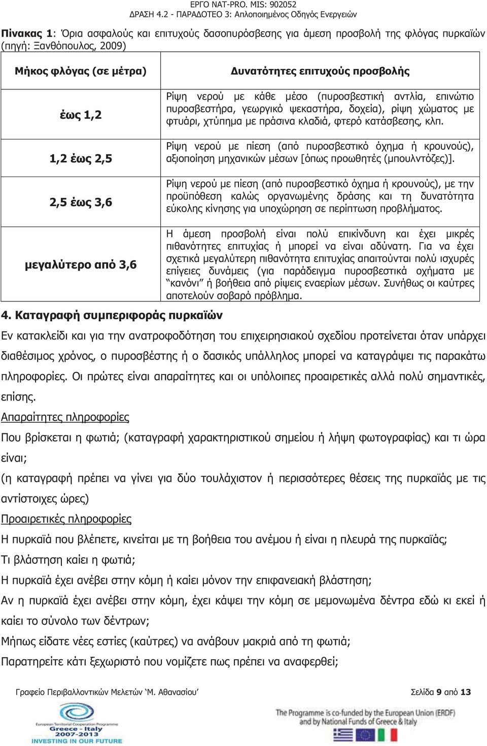 Ρίψη νερού με πίεση (από πυροσβεστικό όχημα ή κρουνούς), αξιοποίηση μηχανικών μέσων [όπως προωθητές (μπουλντόζες)].