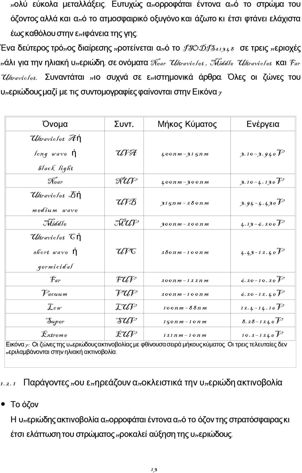 Συναντάται πιο συχνά σε επιστημονικά άρθρα. Όλες οι ζώνες του υπεριώδουςμαζί με τις συντομογραφίες φαίνονται στην Εικόνα 7 Όνομα Συντ. Μήκος Κύματος Ενέργεια UVA 400n m 3 1 5 n m 3. 10 3.