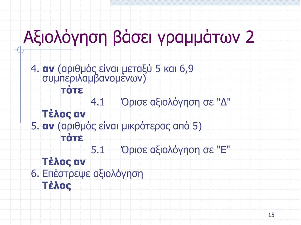 4.1 Όρισε αξιολόγηση σε "Δ" Τέλος αν 5.