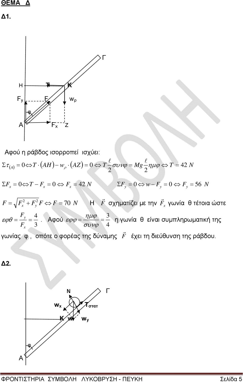 3. Αού η γωνία θ είναι συμπληρωματική της Fx 3 4 γωνίας, οπότε ο ορέας της δύναμης F έχει