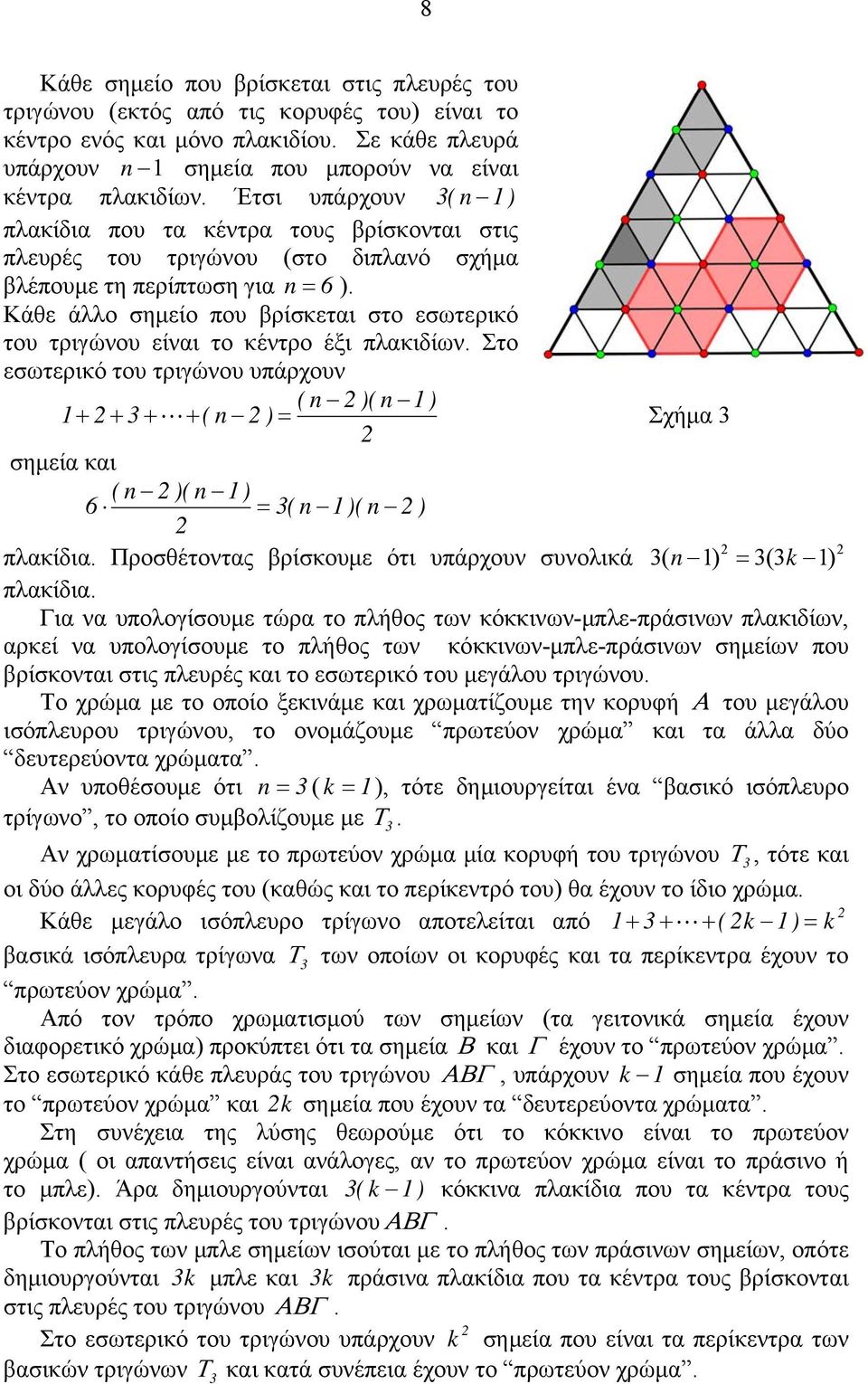 κέντρο έξι πλακιδίων Στο εσωτερικό του τριγώνου υπάρχουν ( n )( n ) ( n ) Σχήμα σημεία και ( n )( n ) 6 ( n )( n ) πλακίδια Προσθέτοντας βρίσκουμε ότι υπάρχουν συνολικά ( n) (k) πλακίδια Για να