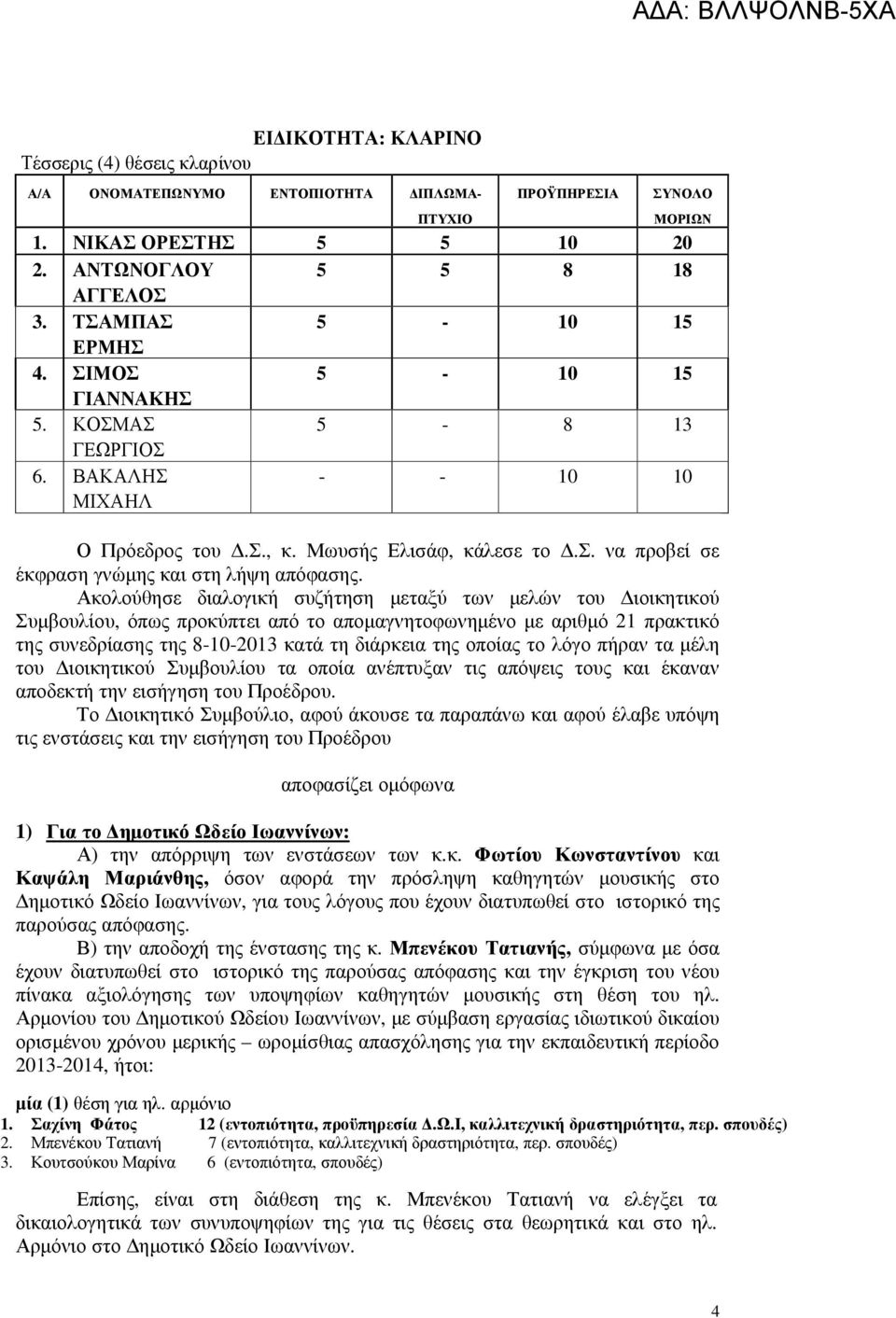 Ακολούθησε διαλογική συζήτηση µεταξύ των µελών του ιοικητικού Συµβουλίου, όπως προκύπτει από το αποµαγνητοφωνηµένο µε αριθµό 21 πρακτικό της συνεδρίασης της 8-10-2013 κατά τη διάρκεια της οποίας το