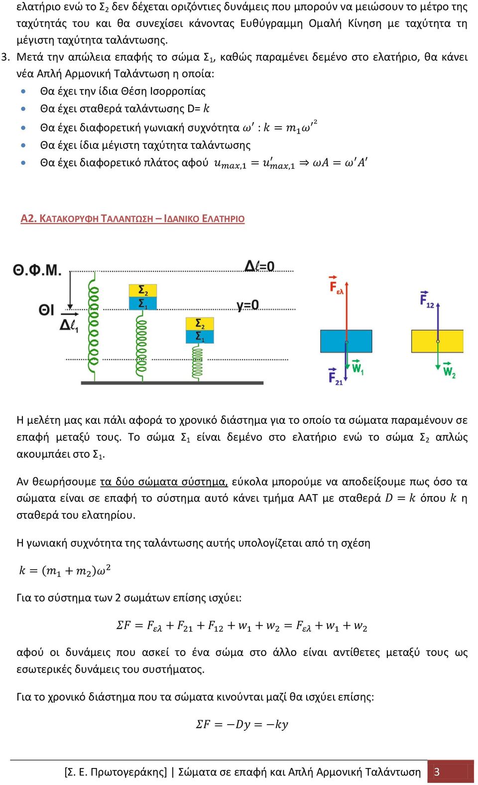 διαφορετική γωνιακή συχνότητα ω : k = m 1 ω 2 Θα έχει ίδια μέγιστη ταχύτητα ταλάντωσης Θα έχει διαφορετικό πλάτος αφού u max,1 = u max,1 ωα = ω Α Α2.