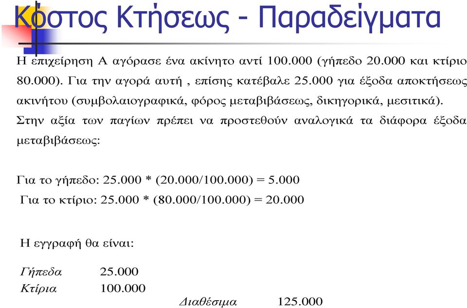 000 για έξοδα αποκτήσεως ακινήτου (συμβολαιογραφικά, φόρος μεταβιβάσεως, δικηγορικά, μεσιτικά).