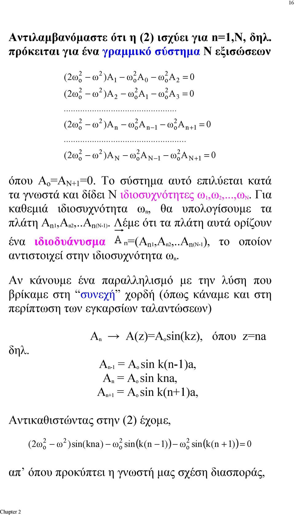 Λέμε ότι τα πλάτη αυτά ρίζυν ένα ιδιδυάνυσμα A =(A,A,..A (N-, τ πίν αντιστιχεί στην ιδισυχνότητα ω.