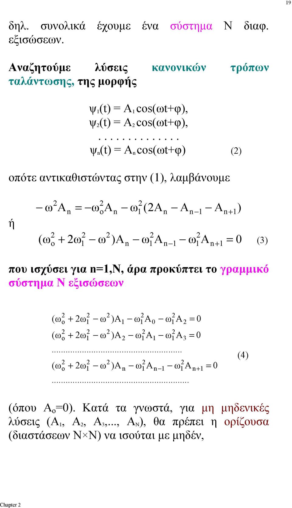 ............. ψ (t = A cost+φ ( πότε αντικαθιστώντας στην (, λαμβάνυμε = ( + + = ( ω ω + (3 πυ ισχύσει για =,N,