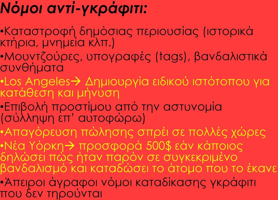 Επιβολή προστίμου από την αστυνομία (σύλληψη επ αυτοφώρω) Απαγόρευση πώλησης σπρέι σε πολλές χώρες Νέα Υόρκη προσφορά