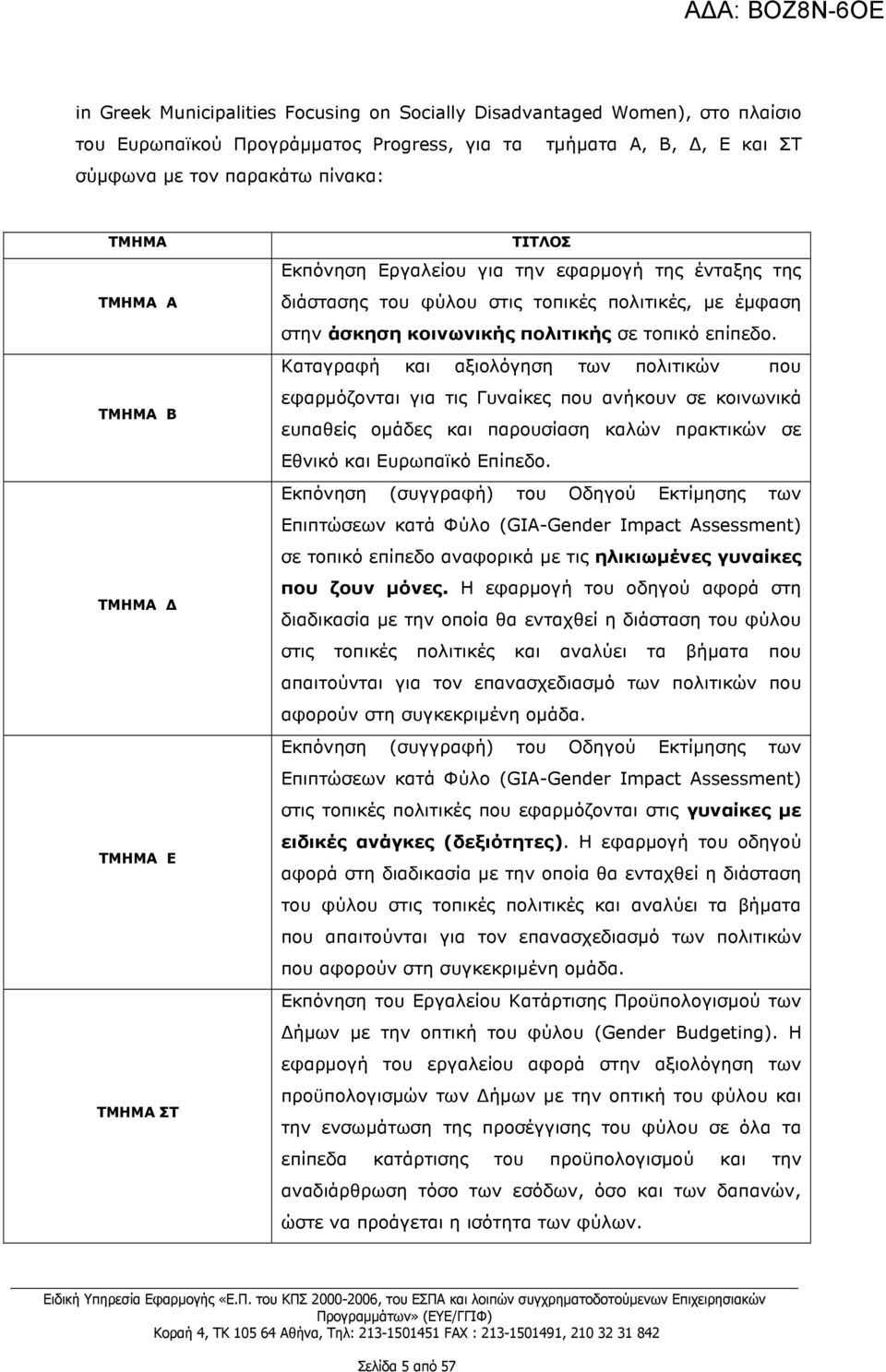 Καταγραφή και αξιολόγηση των πολιτικών που εφαρµόζονται για τις Γυναίκες που ανήκουν σε κοινωνικά ευπαθείς οµάδες και παρουσίαση καλών πρακτικών σε Εθνικό και Ευρωπαïκό Επίπεδο.