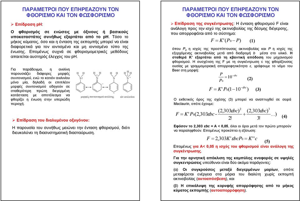 Επομένως συχνά σε φθορισμομετρικές μεθόδους απαιτείται αυστηρός έλεγχος του ph.